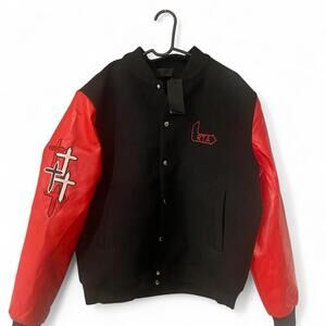 RtA Men's Marty Black and Red Varsity Jacket - Large